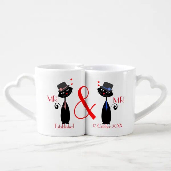Vanlentine Heart Shaped Mug Set, Mr & Mr Gay Couples Personalized Wedding Gift Coffee Mug Set