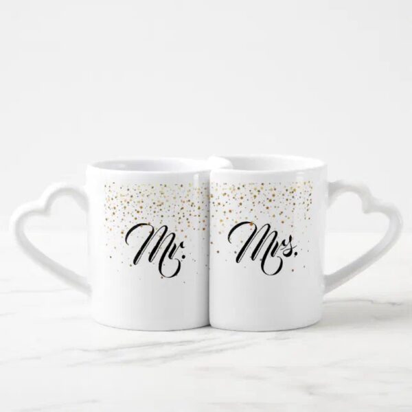 Vanlentine Heart Shaped Mug Set, Mug Lovers Mug Mrs. And Mrs.Petite Golden Stars