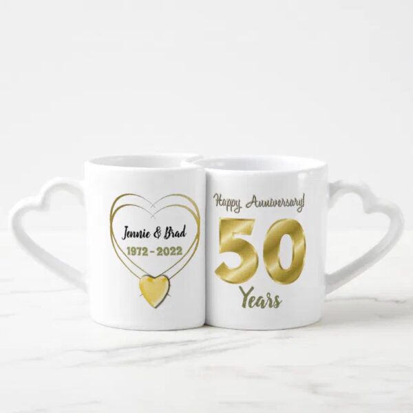 Vanlentine Heart Shaped Mug Set, Personalised 50th Anniversary Mug Gift Set