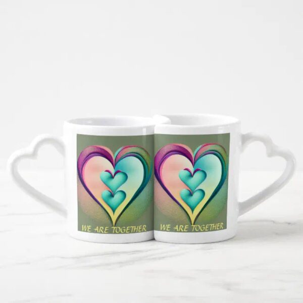 Vanlentine Heart Shaped Mug Set, Pink Yellow Blue Orange Cute Heart Shape Design Coffee Mug Set