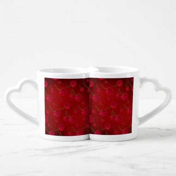 Vanlentine Heart Shaped Mug Set, Red Red Cherries Coffee Mug Set
