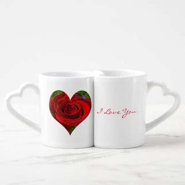 Vanlentine Heart Shaped Mug Set, Red Rose Lovers Mug