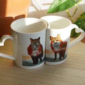 Vanlentine Heart Shaped Mug Set, Red foxes,…