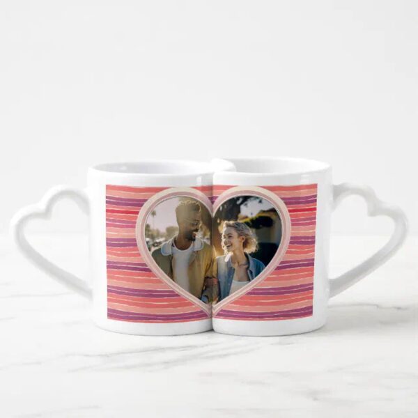 Vanlentine Heart Shaped Mug Set, Romantic Pink Customizable Couple Heart Photo Coffee Mug Set
