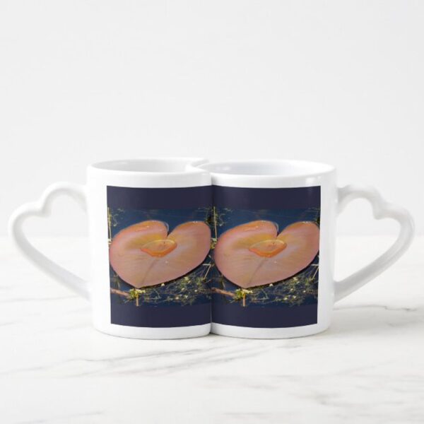 Vanlentine Heart Shaped Mug Set, Sea Leaf Shapes Of Heart Coffee Mug Set
