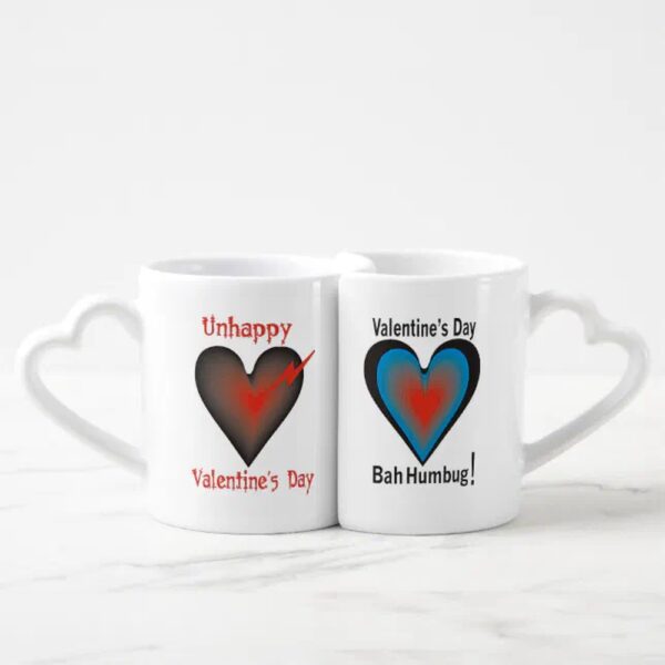 Vanlentine Heart Shaped Mug Set, Valentines Day Bah Humbug Coffee Mug Set