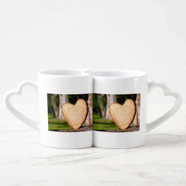 Vanlentine Heart Shaped Mug Set, Wooden Heart Coffee Mug Set