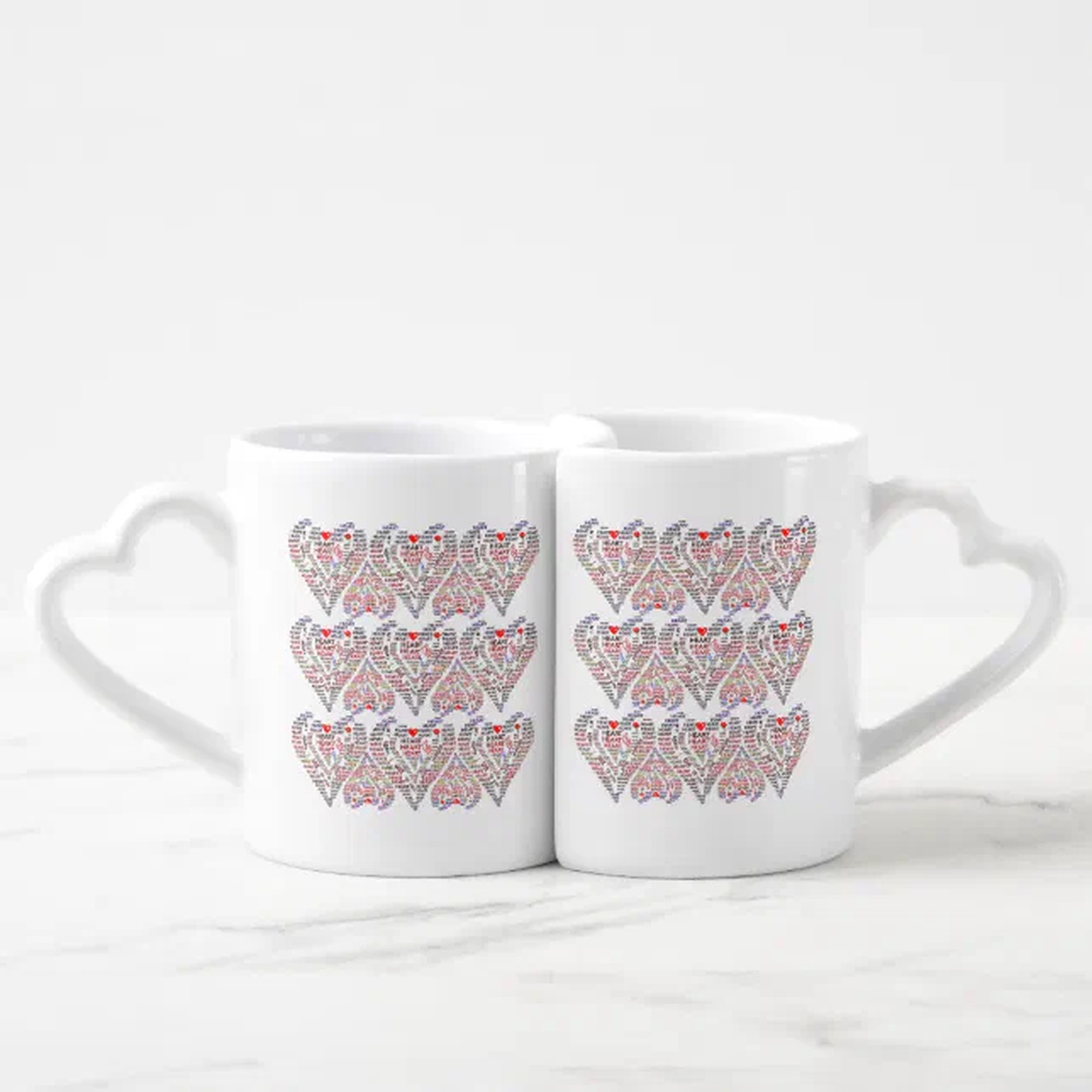 Vanlentine Heart Shaped Mug Set, Words Of Heart Lovers Mug Set