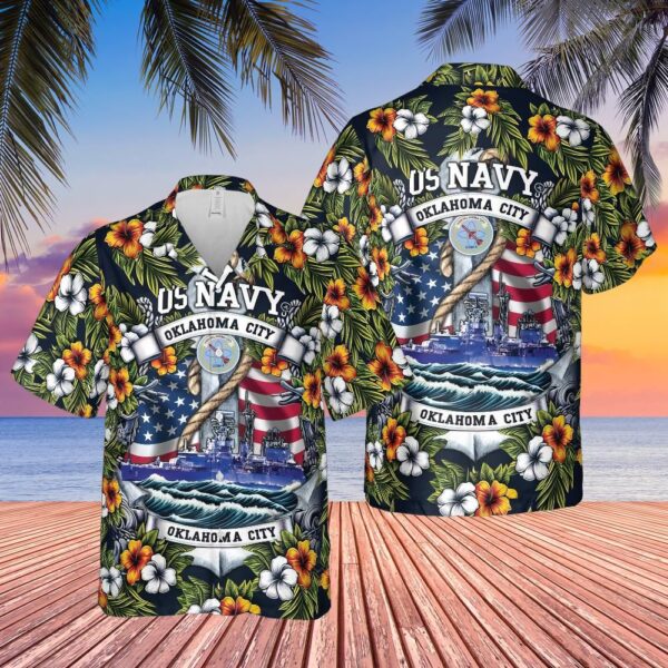 Us Navy Hawaiian Shirt, US Navy USS Oklahoma City (CL-91CLG-5CG-5) Hawaiian Shirt, Military Aloha Shirt