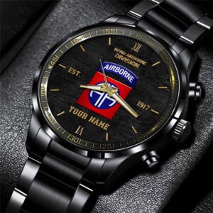 82nd Airborne Black Fashion Watch Custom Name,…
