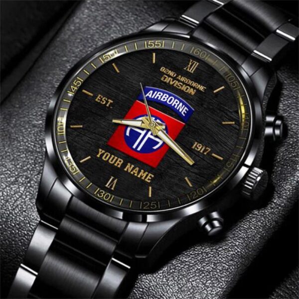 82nd Airborne Black Fashion Watch Custom Name, US Military Watch, Watches For Soldiers, Best Military Watches
