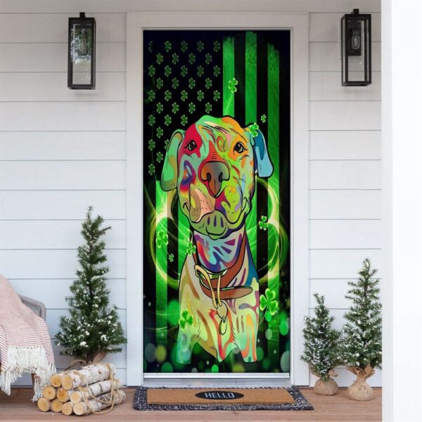 American Pit Bull Terrier Door Cover, St Patrick’s Day Door Cover, St Patrick’s Day Door Decor