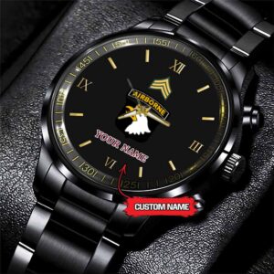 Army Watch, Army 101St Airborne Division Custom Black Fashion Watch Proudly Served Gift, Military Watches, Us Army Watch