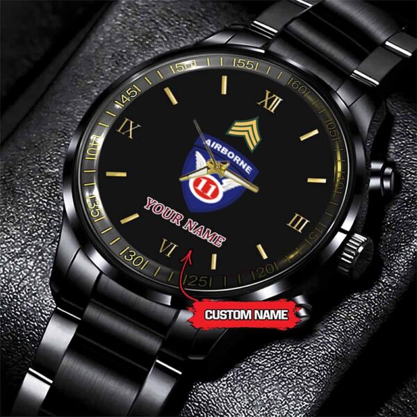 Army Watch, Army 11Th Airborne Division Custom Black Fashion Watch Proudly Served Gift, Military Watches, Us Army Watch