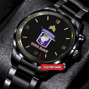 Army Watch, Army 173Rd Airborne Division Custom Black Fashion Watch Proudly Served Gift, Military Watches, Us Army Watch