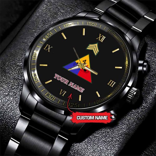 Army Watch, Army 4Th Armored Division Custom Black Fashion Watch Proudly Served Gift, Military Watches, Us Army Watch
