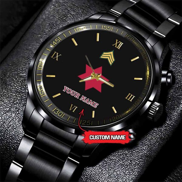 Army Watch, Army 6Th Infantry Division Custom Black Fashion Watch Proudly Served Gift, Military Watches, Us Army Watch