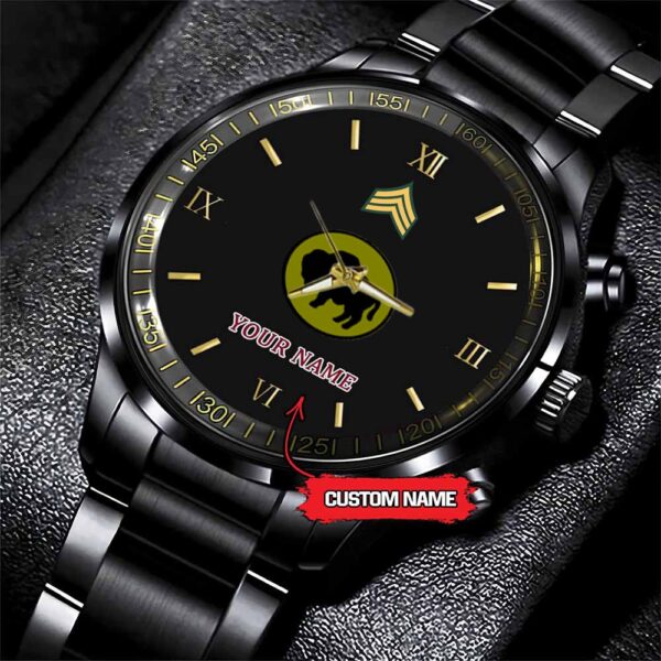 Army Watch, Army 92Th Infantry Division Custom Black Fashion Watch Proudly Served Gift, Military Watches, Us Army Watch