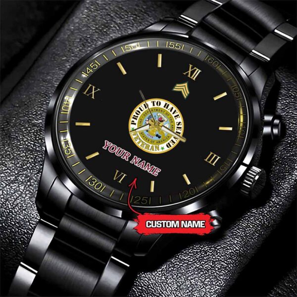 Army Watch, United States Army Veteran Military Proud Black Fashion Watch Proudly Served Gift, Military Watches, Us Army Watch