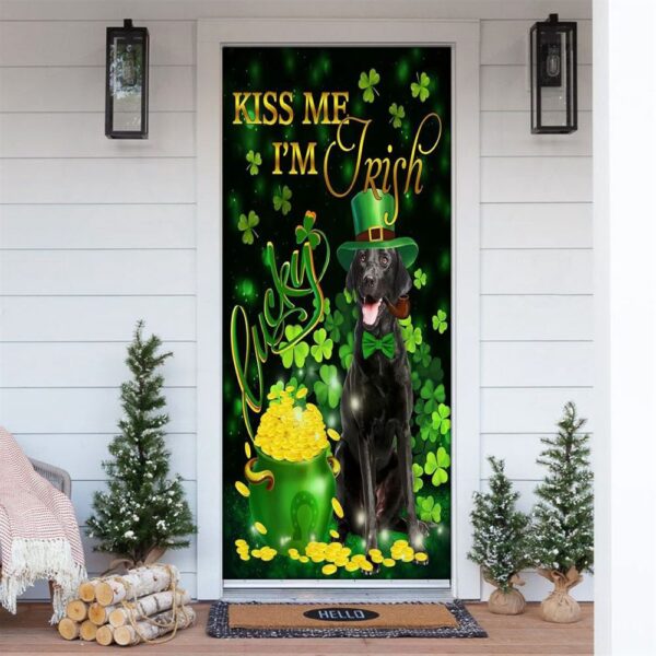 Black Labrador Kiss Me I’m Irish Door Cover, St Patrick’s Day Door Cover, St Patrick’s Day Door Decor