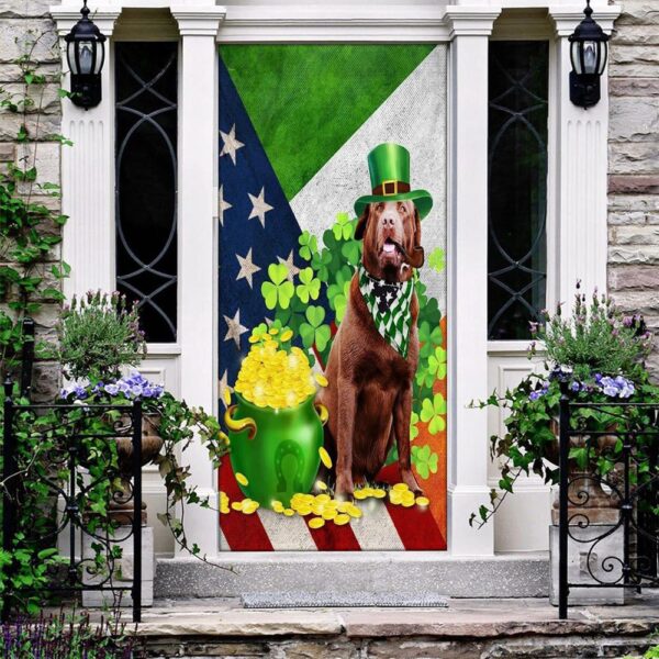 Chocolate Labrador Happy St Patrick Day Door Cover, St Patrick’s Day Door Cover, St Patrick’s Day Door Decor