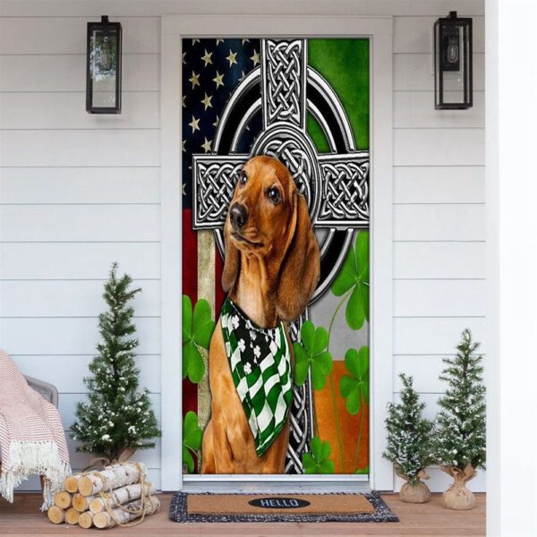 Dachshund Irish Cross Clover St Patrick’s Day Door Cover, St Patrick’s Day Door Cover, St Patrick’s Day Door Decor