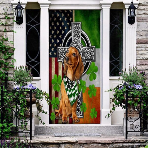 Dachshund Irish Cross Clover St Patrick’s Day Door Cover, St Patrick’s Day Door Cover, St Patrick’s Day Door Decor