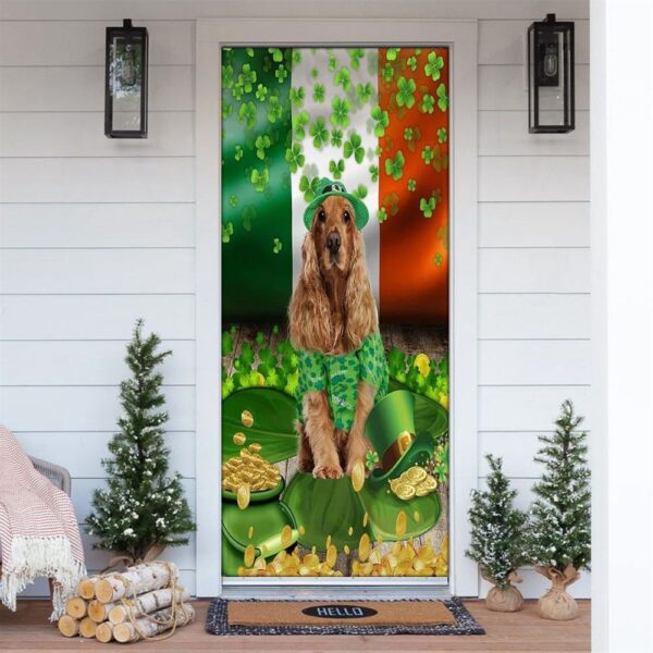 Golden English Cocker Spaniel Door Cover, St Patrick’s Day Door Cover, St Patrick’s Day Door Decor