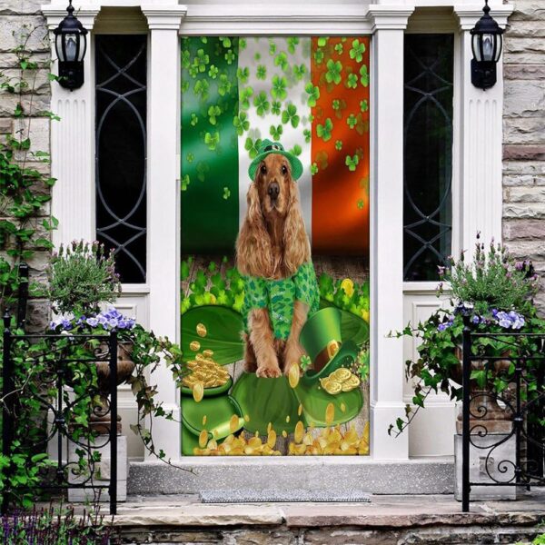 Golden English Cocker Spaniel Door Cover, St Patrick’s Day Door Cover, St Patrick’s Day Door Decor