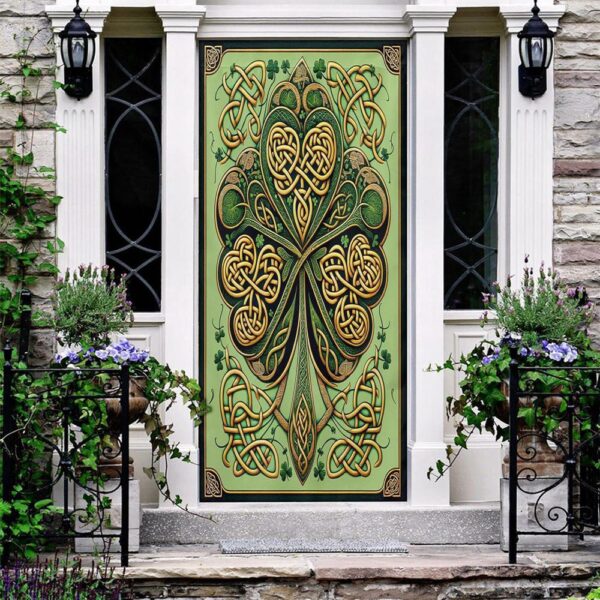 Green And Gold Celtic Door Cover, St Patrick’s Day Door Cover, St Patrick’s Day Door Decor