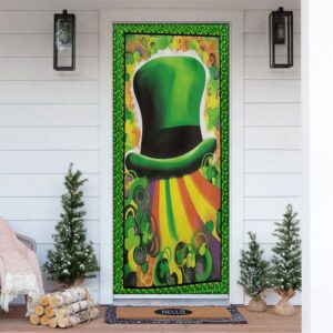 Green Hat Shamrocks Clover Door Cover, St…