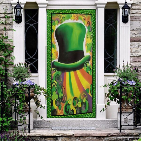 Green Hat Shamrocks Clover Door Cover, St Patrick’s Day Door Cover, St Patrick’s Day Door Decor