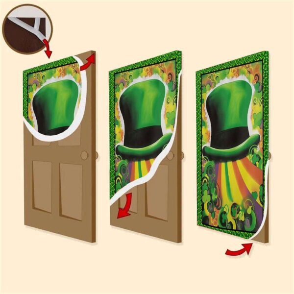 Green Hat Shamrocks Clover Door Cover, St Patrick’s Day Door Cover, St Patrick’s Day Door Decor