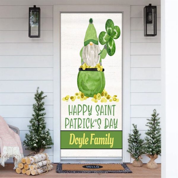 Happy St Patrick’s Day Gnome Personalized Door Cover, St Patrick’s Day Door Cover, St Patrick’s Day Door Decor