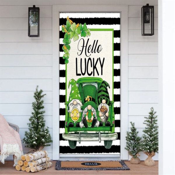Hello Lucky Door Cover, Gift For Gnome Lovers, St Patrick’s Day Door Cover, St Patrick’s Day Door Decor