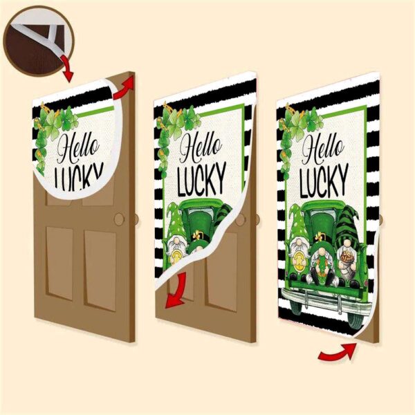 Hello Lucky Door Cover, Gift For Gnome Lovers, St Patrick’s Day Door Cover, St Patrick’s Day Door Decor
