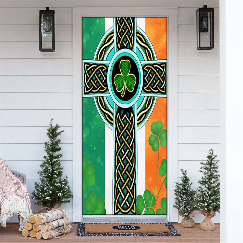 Irish Celtic Knot Cross Door Cover, St Patrick’s Day Door Cover, St Patrick’s Day Door Decor