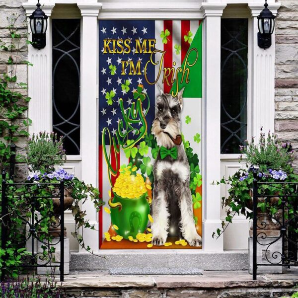 Kiss Me I’m Irish Miniature Schnauzer Door Cover, St Patrick’s Day Door Cover, St Patrick’s Day Door Decor