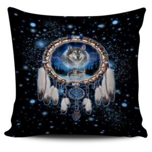 Native American Pillow Case, Galaxy Dreamcatcher Wolf…
