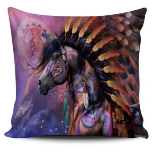 Native American Pillow Case, Horse Tribe Purple…