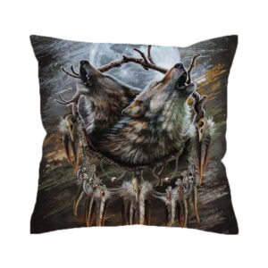 Native American Pillow Case, Howling Wolves Pillow…
