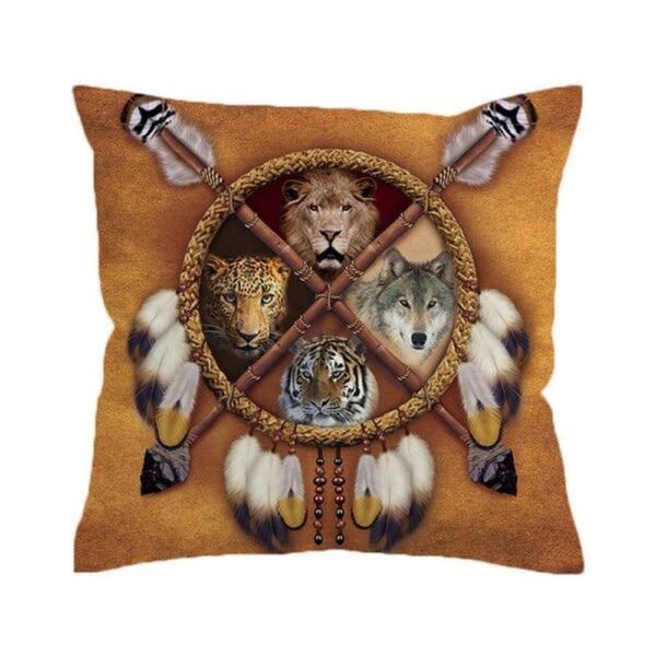Native American Pillow Case, Lion Tiger Leopard Dreamcatcher Native American Pillow Cover, Native American Pillow Covers