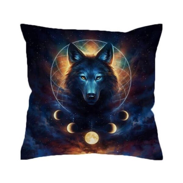 Native American Pillow Case, Moon Eclipse And Wolf Native AmericanPillow Cover, Native American Pillow Covers