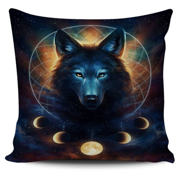 Native American Pillow Case, Moon Eclipse And Wolf Native American Pillow Cover, Native American Pillow Covers