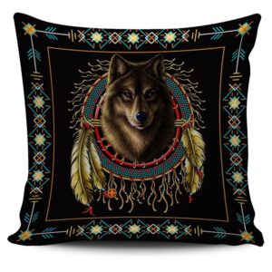 Native American Pillow Case, Wolf Warrior Dreamcatcher…