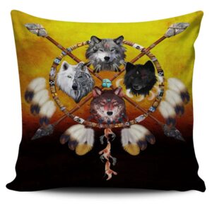 Native American Pillow Case, Wolves Warriors Native…