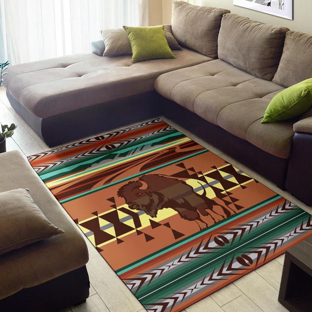 Native American Rug, Native Rugs, Bison Native American Symbol Area Rug Native American Rug, Native Rugs, Bison Native American Symbol Area Rug
