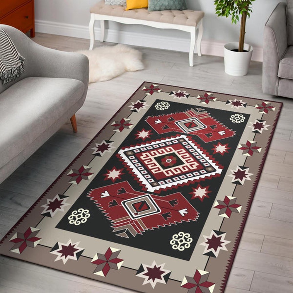 Native American Rug, Native Rugs, Ethnic Tribal Red Brown Pattern Native American Area Rug Native American Rug, Native Rugs, Ethnic Tribal Red Brown Pattern Native American Area Rug