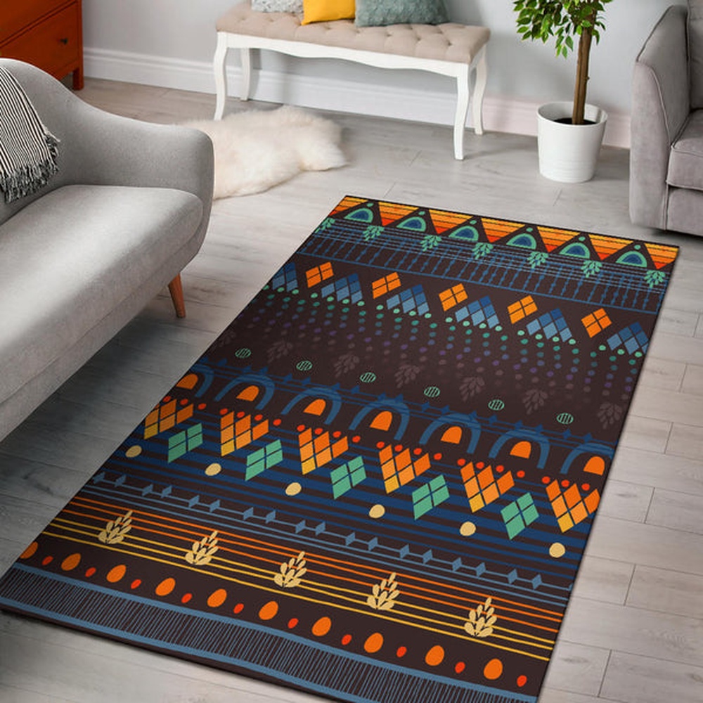 Native American Rug, Native Rugs, Ethno Brown Blue Area Rug