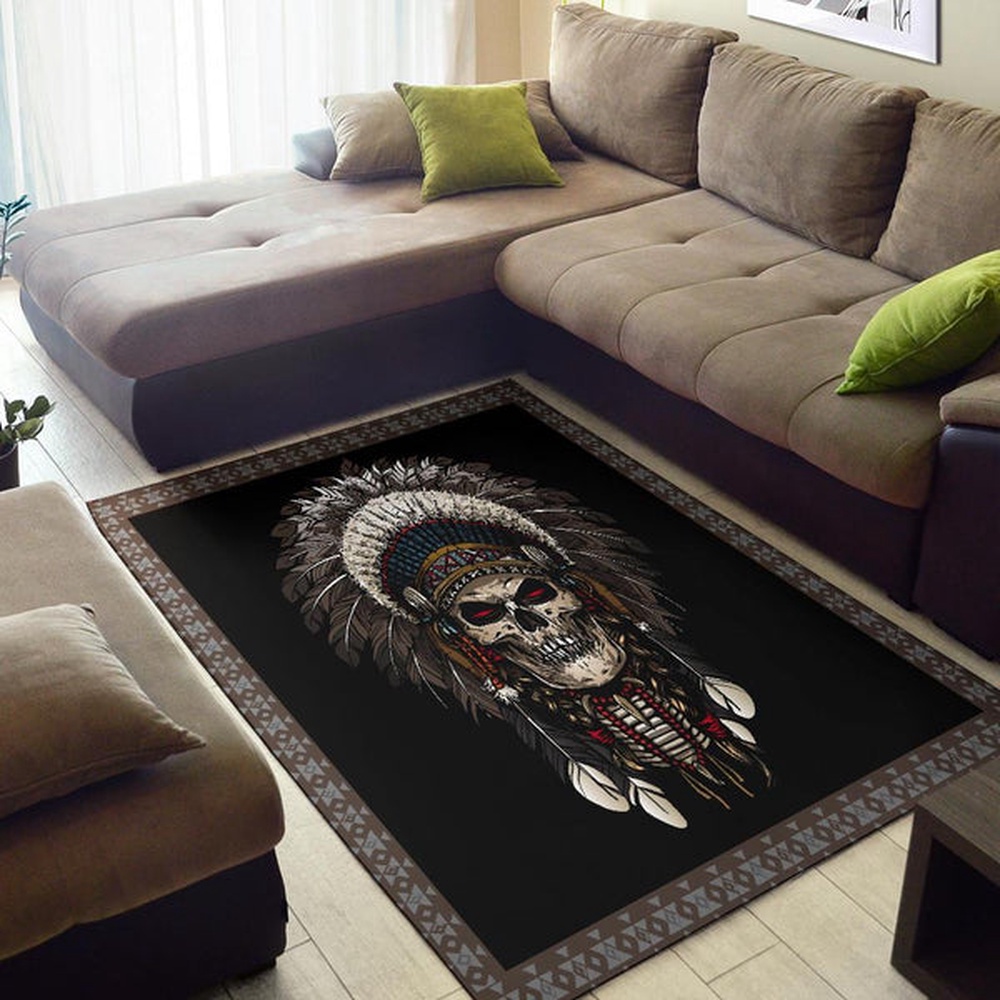 Native American Rug, Native Rugs, Feather Chief Skull Native American Area Rug Native American Rug, Native Rugs, Feather Chief Skull Native American Area Rug